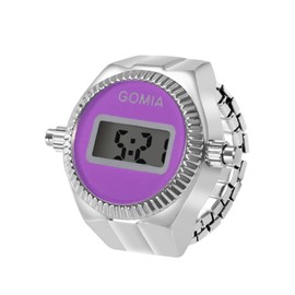 Oidea Mens Womens Finger Watch Ring: Unisex Digital Elastic Strap Ring Watches for Valentine's Day Christmas Birthday Graduation, Purple Dial Silver Band