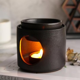 Yeerockal Ceramic Diffuser Black Oil Burner Wax Melt Burners with Tealight Holder (Black)