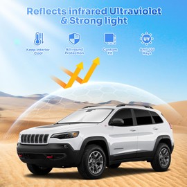 Canvcle Sunshades for Jeep Cherokee 2014-2023 (Not for Jeep Grand Cherokee) Windshield Sun Shade Side Rear Window Shade Cover Sun Visor Shield Privacy Protection Keep Vehicle Cool Black 8PCS