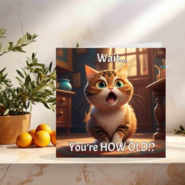 Funny Birthday Card - Cat How old?! Kitty Cute Novelty bday Card 145mm x 145mm