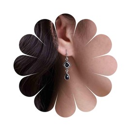 Erimberate Bohemian Teardrop Onyx Dangle Earrings Silver Square Onyx Drop Earrings Small Geometric Hook Earrings Minimalist Black Gemstone Earrings Jewelry for Women