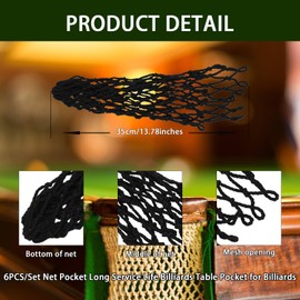 PESSILIN Billiards Table Pockets Replactment,6 Pcs/Set Pool Table Kit Accessories Nylon Billiards Net Bag Replacement Balck Suitable for Billiards Pool Snooker Table Nets Accessories
