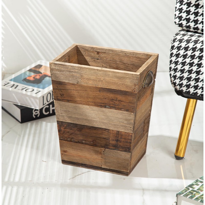 Small Wood Trash Can, Farmhouse Rectangular Garbage Can Waste Basket,