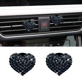 DWARFOO 2pcs Car Air Vent Clip, Air Freshener Clips, Bling Crystal Heart Charms Air Conditioning Outlet Clip, Car Interior Decoration Accessories Vent Diffuser Clips Universal for Women (K1-Black)