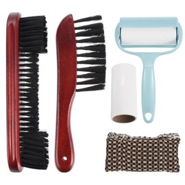 PATIKIL Pool Table Cleaning Brush Set, Billiards Table Brush Rail Brush Cue Cleaning Cloth Sticky Lint Roller & Spare Core Pool Table Clean Kit, Wooden Color