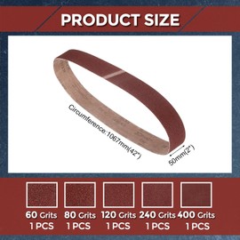 Kozelo 5 Pcs Sanding Belts 2 x 42 Inch 60/80/120/240/400 Grit Aluminum Oxide Abrasive Sandpaper for Belt Sander Metal Grinding Wood Working Weld Rust Removal Deburring