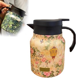 Vintage Floral Pattern Tea Pot, 2025 New Tea Pot - Built in Infuser, 1000 ML Hot Coffee Pot, Stainless Steel Thermal Carafe with Lid for Hot Drinks (Pink)