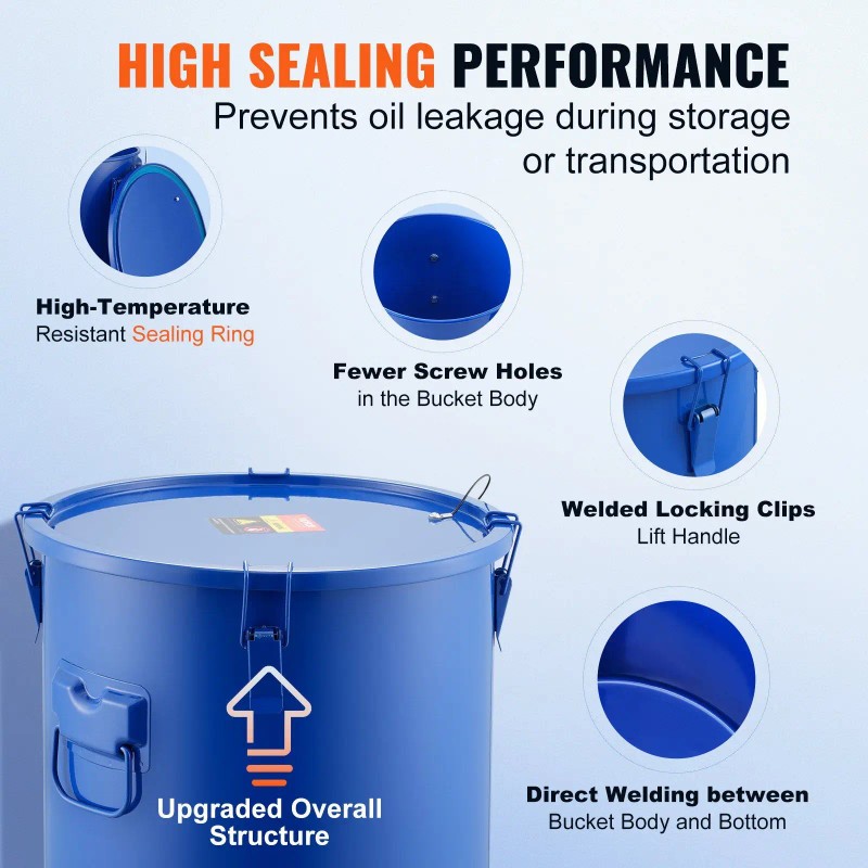 8 Gallon Carbon Steel Fryer Grease Bucket Rust Proof Coating