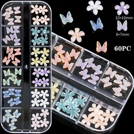 3D Butterfly Nail Charms Colorful Flower Butterfly Nail Design Supply Blue White Butterflies Flowers Nail Art Charms for Women DIY Manicure Flowers Butterfly Nail Jewelry Gems Decoration Accessories