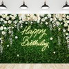 Riyidecor Happy Birthday Backdrop for Women Neon Flower Wall White