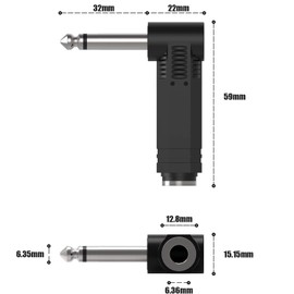 RUNCCI-YUN 2-Pack 1/4" TS to 1/4" TS Mono Connector,1/4 Inch Right Angle TS Male to 1/4 Inch TS Female Connector,6.35mm Jack TS Guitar Jack Converterr,6.35mm 1/4" Right Angle Audio Connector