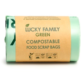Lucky Family Green Compost Bags for Kitchen Countertop Bin - 100% Compostable Trash Bags for Food Waste, Organic Biodegradable Trash Bags (1.3-1.6 Gallon, 50 Count)