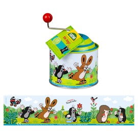 Lena tin toys 52768 - The Little Mole Music Box Approx. 10.5 x 7.5 cm, Tin Rotating Box with Melody The Spring, Metal Rotating Box for Children from 18 Months, Organ with Motif