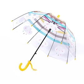 ThreeH Boys Girls Bubble Umbrella with an Easy Grip Curved Handle Automatic Transparent Dome Clear Umbrella with Cute Cartoon Rainbow Clouds, Yellow