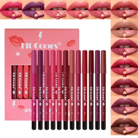 Gireatick Gireatick Lip Liner Set, 12 Colors Matte Finish Series Lip Liner Pencil Set, Red Nude Brown Purple Creamy Long Lasting Matte Lip Crayons Lipstick Kit, Smudge Proof Waterproof Lip Makeup Pencil