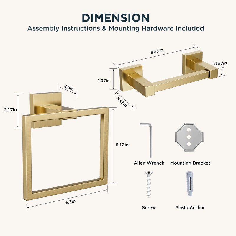 FORIOUS Brushed Gold Toilet Paper Holder Set, Pivoting Toilet Paper