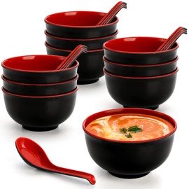 Lyellfe Set of 10 Miso Soup Bowl with Spoon, Restaurant Quality Melamine Cereal Rice Bowl, 16 Oz Unbreakable Japanese Dinnerware for Ramen, Udon Noodle, Dishwasher Safe