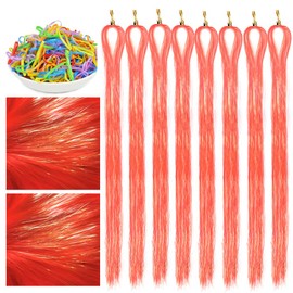 Hair Tinsel Extensions Orange Colorful Glitter Tinsel Hair Kit Heat Resistant 42 Inch Sparkling Fairy Hair Accessories for Women Kids Girls 8 Pcs 200 Strands/Pcs