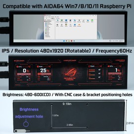 WOWNOVA Computer Hardware Temp Sensor Panel 8.8" Monitor, PC Temperature Display, HD LCD Screen for PC Case Accessories Gaming Secondary Monitor, Compatible with Windows RPi (No-Touch)