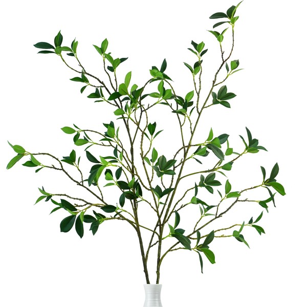 Krissing 2Pcs Artificial Greenery Stems,Tall Fake Ficus Twig Branches Plants