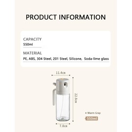 JANSSE Oil Sprayer for Cooking - 2 in 1 Olive Oil Dispenser Bottle for Kitchen - 550ml Glass Spray Oil Bottle, Food-grade Oil Mister for Air Fryer, Salad, Frying, BBQ