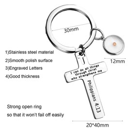 Cross Christian Religious Gift Bible Keychain Mustard Seed Keyring with Scriptures for Church Baptism Christmas Easter Gifts (Philippians 4:13)