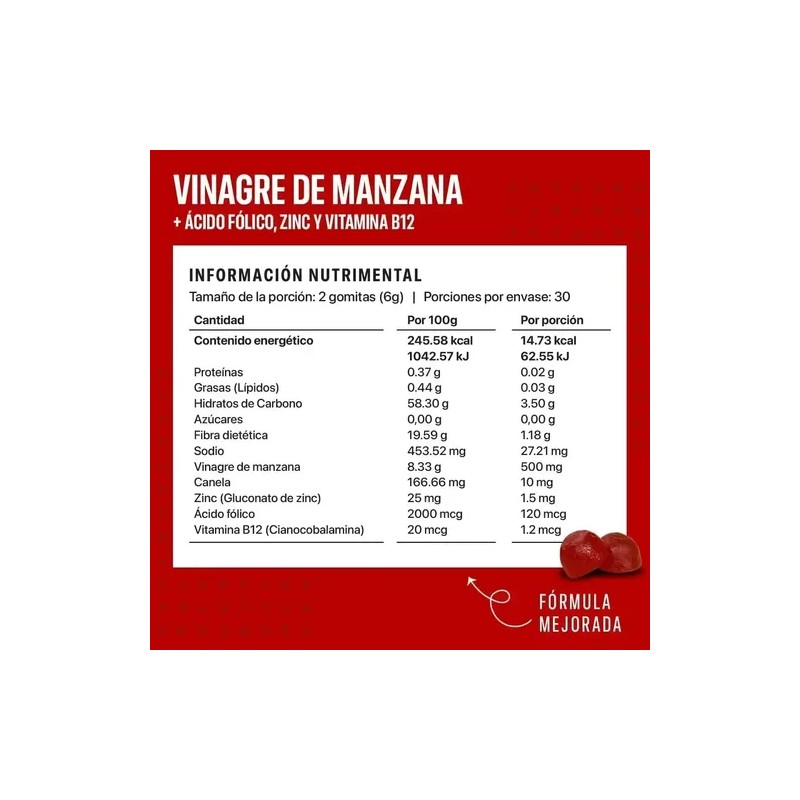 Gomitas Vinagre Manzana B12 Zinc Acido Folico 60 Pzs