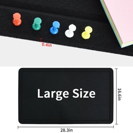Vuzvuv Black 28"x16" Large Cork Board with 50 Push Pins & Sticky Notes, Self-Adhesive Bulletin Board for Wall, Felt Pin Vision Board for Paste Notes,Schedules Offices Home