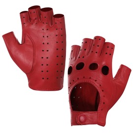 Harssidanzar Women Fingerless Driving Gloves,Womens Lambskin Leather Fingerless Gloves Unlined Half Finger Driving GL012,Red,Size L