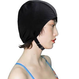 Swimming Cap, For Adults, Fabric, Swim Cap, Large, Swimming Hat, With Chin Strap, Prevents Shedding, Women's, Compatible with Long Hair, High Elasticity, Comfortable, Ears, Hair Protection, Pool Hat, Women's, Loose, Swim Hat, For Beach Play, Hot Springs, Beach, Black