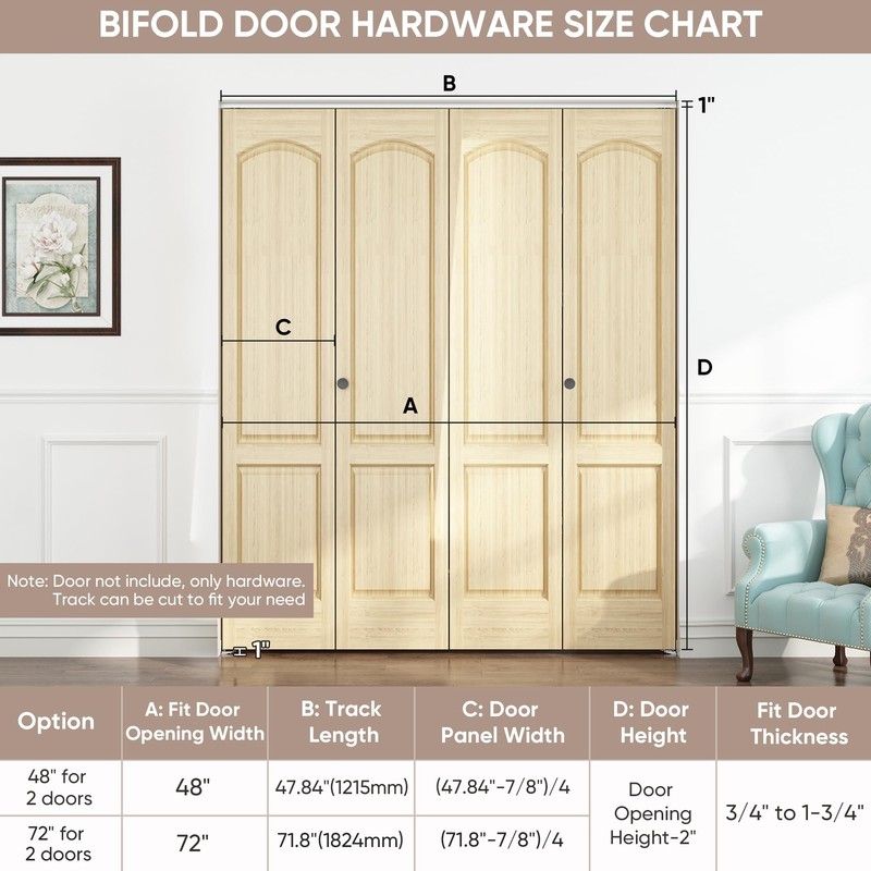 JUBEST 72" Bifold Door Hardware, Top Mounted Bi fold Door
