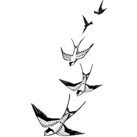 Swooping Swallows Temporary Tattoo – 4x2.5" Flying Bird Design (3 Copies) – Realistic Wrist-to-Hand Placement by Inkwear