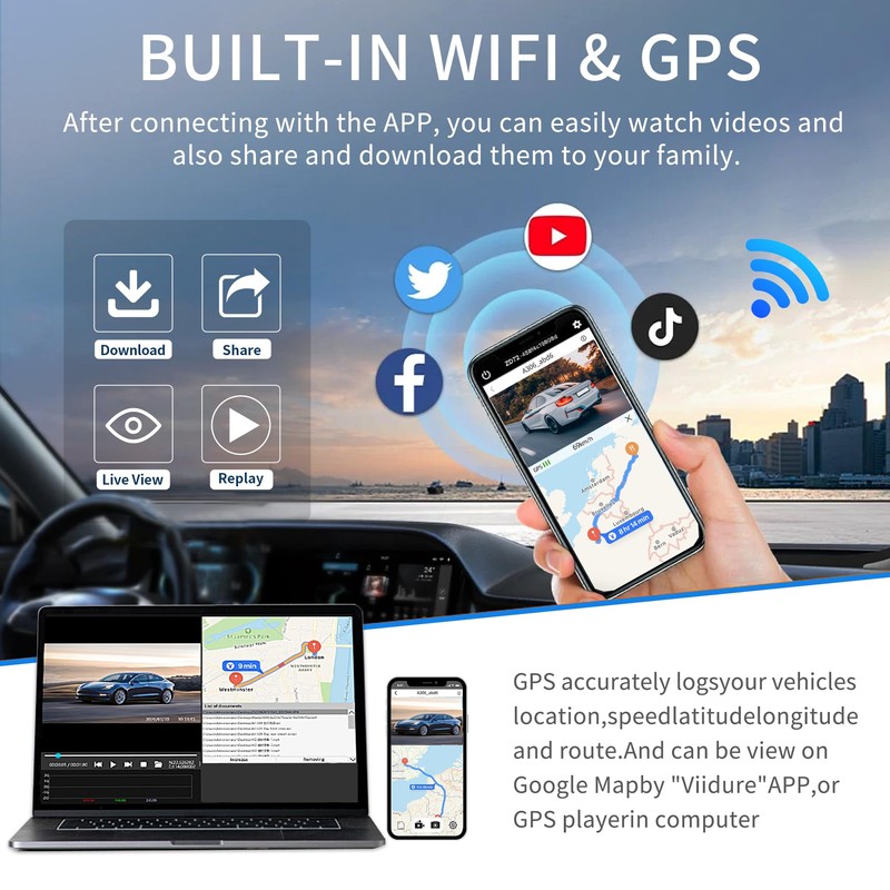 11‘’ Rear View Mirror Triple Channel Dash Cam,Touch Screen, CarPlay