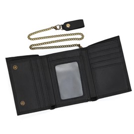 LUUFAN Vintage Trifold Cowhide Top Grain Leather Wallet with Anti-Theft Chain for Men Cash Coin Credit Card Purse with ID Window (6006-Black)