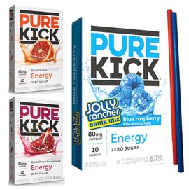 Jolly Keto Sensations: Low Carb Zero Sugar Drink Mix - 1 box of 6 - of Pure Kick Cherry Pomegranate Drink Mix - 1 box of 6 - of Pure Kick Blue Raspberry Drink Mix - 1 box of 6 - of Pure Kick Blood Orange Drink Mix - 18 Single Servings in total - Sugar Fr