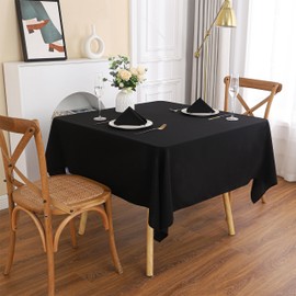 Viiamacki Square Waffle Texture Tablecloth, Soft Elastic Wrinkle Resistant Table Cloth, Stain-Proof Fabric Table Cover for Card Table Dining Room Decoration Party Holiday 55x55 Inch Black