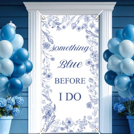 Jollyboom Something Blue Bridal Shower Decorations, Something Blue Before I Do Bridal Shower Door Banner Retro Blue Party Door Cover Backdrop Banner Sign for Bridal Shower