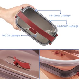 OITUGG Lunch box - Premium 3 Layer Bento Lunch Box for Adults Work - 2200ml Lunchbox with Cutlery and 3 Pcs Compartment Adjustable, leak-proof, BPA-Free, Microwaveable, 19.5 x 11.2 x 15cm, Red
