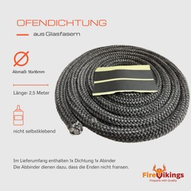 Stove Seal, Sealing Cord, Diameter 16 mm, Length 2.5 m, Round Seal for Fireplace, Graphite (Grey), Cord Seal (2500 x 16 x 16)