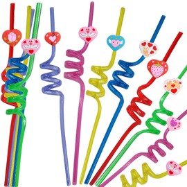 24 Packs Bulk Heart Shape Reusable Plastic Straws, Drink Straws School Activity Student Show Valentine's Day Party Favors Hoilday Supply