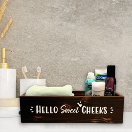 Admired By Nature Hello Sweet Cheeks Solid Wood Toilet Paper Holder, Farmhouse Décor, Toilet Paper Storage, Bathroom Accessories, Bathroom Décor, for Home Décor Bathroom Organizer (Brown)