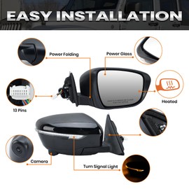 Right Passenger Side Mirror Compatible with Nissan X-trail T32 Rogue 2014-2020 with Heated Power Folding Turn Signal Camera Power Glass (13 Pins)