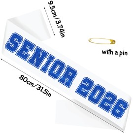 Senior 2026 Sashes White Satin with Blue Glitter Letters Sashes, Class of 2026 Sash for Graduation Party, Senior Cheer Sashes, Cheerleader Sash, Class Competition Sashes