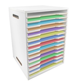 16" x 13" Wooden Scrapbook Paper Organizer - 15 Tier Construction Paper Storage with Adjustable Shelves Letter Mail Tray Craft & Stamp Stackable Cardstock Storage Rack for Home Office Classrooms