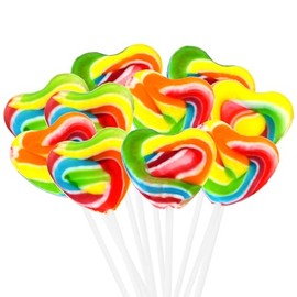 Snacktery Heart Lollipops - 24 Heart-Shaped Valentines Lollipops - Rainbow Valentine Suckers - Individually Wrapped Suckers