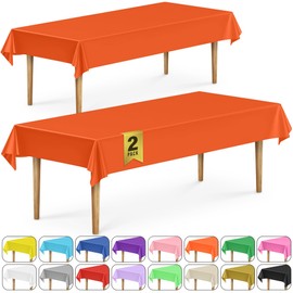 DecorRack 2 Rectangular Tablecloths BPA-Free Plastic, 54 x 108 inch, Dining Table Cloth, Rectangle Table Cover for Parties, Picnic, Camping and Outdoor, Disposable or Reusable, Orange (2 Pack)