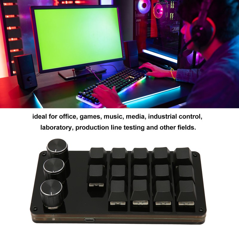 Mini Custom Keypad 14 Keys 3 Knobs Programmable Blue Switch