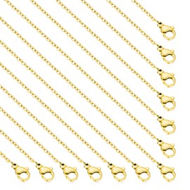 10 Stück Goldfarben Kette Edelstahl Schmuck Halskette 45cm Gliederkette mit Karabinerverschluss Bulk Kabelketten Bordsteinketten Chain Schlangenkette für Bastelarbeiten Anhänger Armband DIY