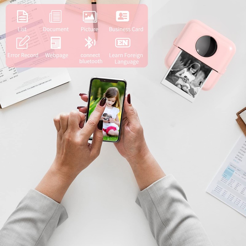 GuKKK Mini Printer, Mobile Photo Printer, Portable Mini Photo Printer,