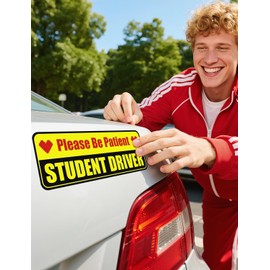 Velluppa 2PCS Student Driver Magnet for Car, Please Be Patient Student Driver Sign, Reflective Weather-Resistant Rectangular Sticker for Car